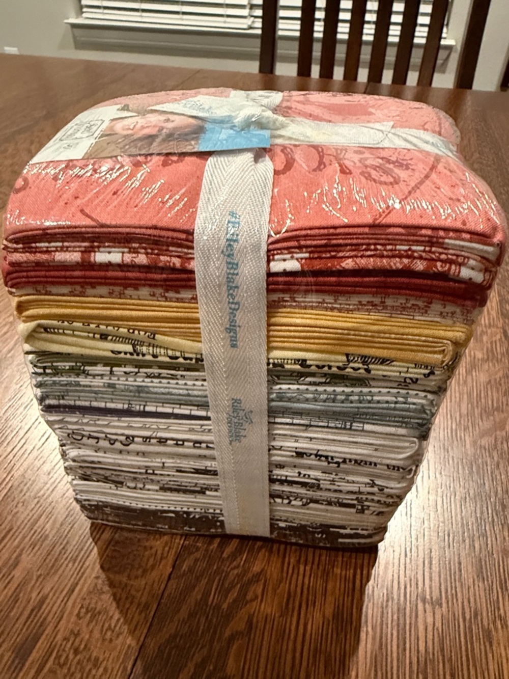 Moda Fabric Fat Quarter Bundle in Coral, Yellow, Green, Gray, Cream